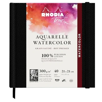 Afbeelding van Rhodia 116161C aquarel notitieboekje 300 g/m, 100% katoen satijnkorrels 21 x cm 40 pagina&#039;s volledig harde notebook Book Touch