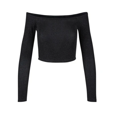 Afbeelding van Urban Classics OFF Shoulder Glitter Longsleeve, Dames, Maat: 5XL, Black
