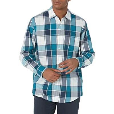 Afbeelding van Amazon Essentials Men&#039;s Casual poplin overhemd met normale pasvorm en lange mouwen, Blauwgroen Wit Grote ruiten, M