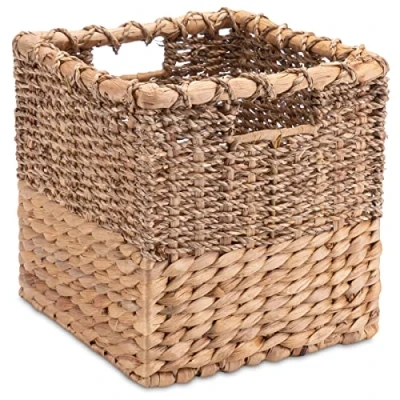 Afbeelding van Decorasian Mand opbergmand gevlochten van waterhyacint zeegras rechthoekig plankmand vierkant S = 24 cm natuur