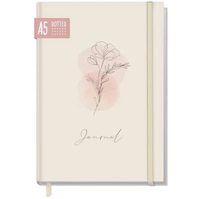 Afbeelding van paper&amp;you® Bullet Journal gestippeld A5 met elastiek [Dainty Flower] 156 pagina&#039;s notitieboek gestippeld, agenda duurzaam &amp; klimaatneutraal