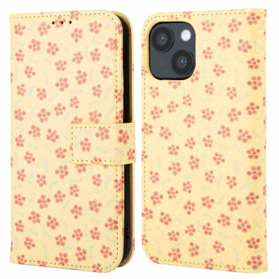 Afbeelding van Apple iPhone 14 Hoesje Kunstleder imoshion Bookcase Sunny Yellow Petite Flowers Telefoonhoesje