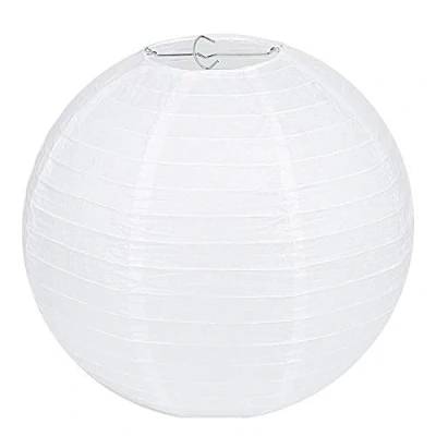 Afbeelding van QIXINHANG lampenkap rond wit papier lantaarn Classic Bamboo Style Geribbelde decoratie voor party tuin bruiloft (30 cm, 12