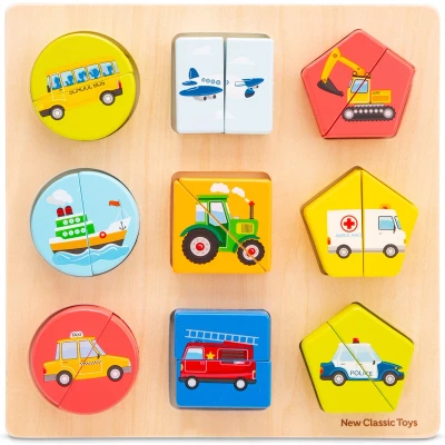 Afbeelding van New Classic Toys Houten Geometrische Vormenpuzzel Voertuigen