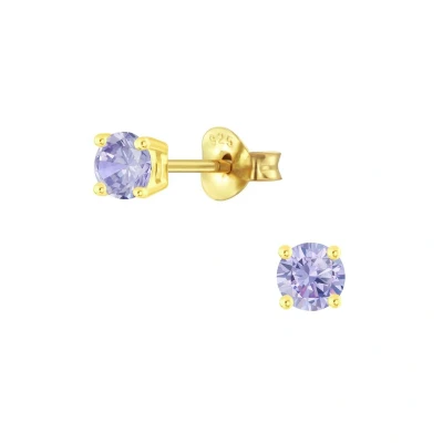 Afbeelding van JoyS Zilveren 4 mm rond oorbellen zirkonia lavendel 14k goudplating