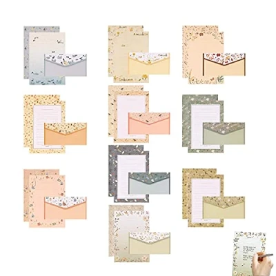 Afbeelding van 90 stuks briefpapier met envelop, set en enveloppen, enveloppen schrijfpapier, motiefpapier, voor uitnodigingskaarten, wenskaart