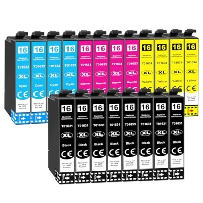 Afbeelding van Jhaan 20 stuks 16XL vervangende inktcartridges voor Epson 16 cartridges compatibel met Workforce WF 2750 2760 2660 2650 2630 2540 2530 2010 2510
