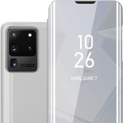 Afbeelding van Cadorabo Hoesje geschikt voor Samsung Galaxy S20 ULTRA in AGAAT ZILVER Clear View Spiegel Beschermende Case met Tribunefunctie 360 Graden Bescherming Book Cover Etui