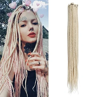 Afbeelding van Dunne 0,6 cm Synthetische Dreadlock Extensions Handgemaakte 20 Inch Strengen Gehaakt Haar Lange Gehaakte Vlechten Hip Hop Stijl Zachte Dreads Haarextensies, Blond