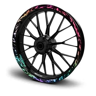 Afbeelding van 16 delige set velgrandstickers voor motorfiets, auto, velgen, Future Design, complete velgenstickers 15, 16, 17, 18, 19 inch MR017 (hologram zilver, glanzend)