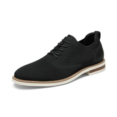 Afbeelding van Bruno Marc Herenkostuumschoenen, ademend, gebreide stof, derby zomerschoenen, formeel, modern, klassiek, zwart, 47 EU