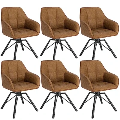 Afbeelding van WOLTU Eetkamerstoelen, draaibaar, set van 6, keukenstoel, beklede stoel, draaistoel, comfortabele stoel met armleuningen, rugleuning, voor eetkamer en woonkamer, kunstleren bekleding, lichtbruin,