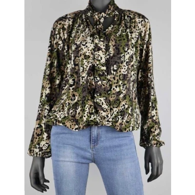 Afbeelding van Top Inez Camouflage Print Army Green met Zwart one size