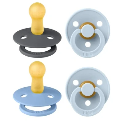 Afbeelding van BIBS Colour speen verpakking 4 stuks, BPA vrije fopspeen, Ronde speen. Natuurlijk rubberlatex, Geproduceerd in Denemarken/EU. Maat 2 (Verpakking stuks), Baby Blue Colours