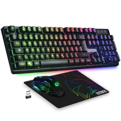 Afbeelding van EMPIRE GAMING Armor RF800 draadloos gamingtoetsenbord en muisset QWERTZ (DE indeling) 2,4 G RGB toetsenbord Ergonomische draadloze muis met muismat van 4800 dpi PC PS4 PS5 Xbox One/serie Mac