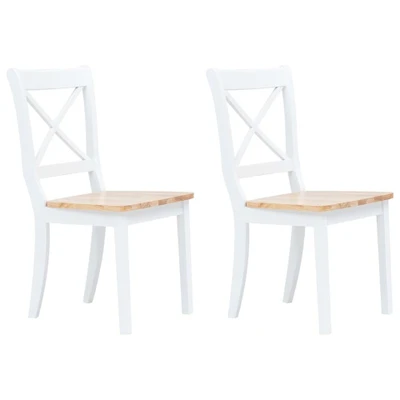 Afbeelding van vidaXL Eetkamerstoelen 2 st massief rubberwood wit en lichthoutkleurig