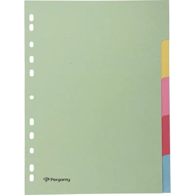 Afbeelding van Pergamy tabbladen ft A4, 11 gaatsperforatie, karton, geassorteerde pastelkleuren, 5 tabs