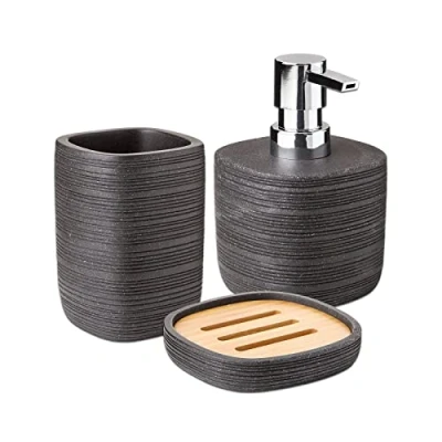 Afbeelding van TATAY Zeepschaal gemaakt van hoogwaardige polyresin gecombineerd met Bambu hout, Collectie, Donker Grafiet Grijze Kleur