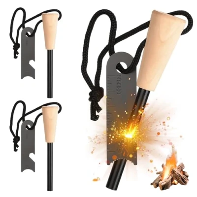 Afbeelding van GAOUTO 3 stuks vuurstaal: survival vuursteen, vuurstarter set met paracord tonder, vuursteen extreem sterke vonken, voor camping, outdoor, bushcraft,