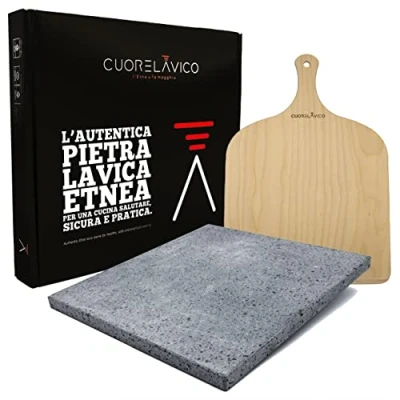 Afbeelding van CUORE LAVICO Set für Pizza Ätna Lavastein 39 x 35 2 cm + Schaufel Pizzastein Gas , Elektro und Grillofen Brot, römische Pinsa Made in Italy