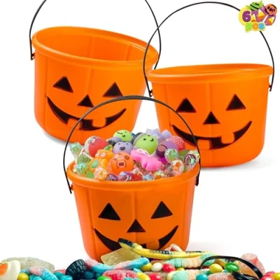 Afbeelding van JOYIN Halloween Trick or Treat Pompoenemmer Jack O Lantern Snoepmand Feestbenodigdheden Pompoenemmers met handvat (6 stuks)