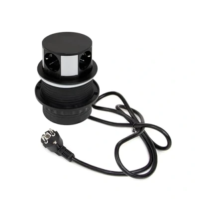 Afbeelding van Emuca Vertikal Push multi connector diameter 100mm, 3 Schuko type stekkers, 1 USB A, C, Staal en Kunststof, Zwart