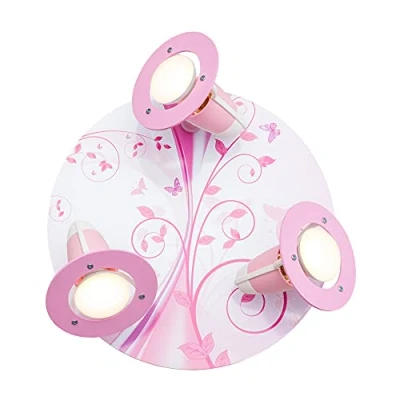 Afbeelding van Elobra Plafondlamp Fantasie Kinderkamer Wandlamp Kinderlamp, Vlinder Lamp, Rond met 3 Draaibare Spots, Roze, Meisjes, E14 fitting
