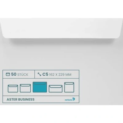 Afbeelding van Netuno enveloppen, wit, DIN C5, 162 x 229 mm, 120 g, aster, business A5, zonder venster, klevend, zakelijke premium papier, grote witte elegant