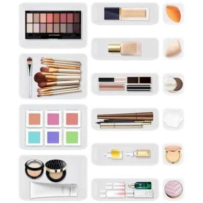 Afbeelding van Omtofo 16 stuks witte lade opbergsysteem, organizer, ladeverdeler, verstelbaar met 3 maten, antislip organizerbox voor bureau, make up, badkamer, kantoor, gebruiksvoorwerpen