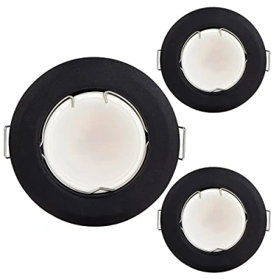 Afbeelding van HCFEI Platte LED inbouwspot ultra plat in zwart met spot module 230V I 3W 320 lm warmwit 3000K 120 stralingshoek dimbaar 55mm inbouwgat Inbouwlamp rond (3er warm wit)