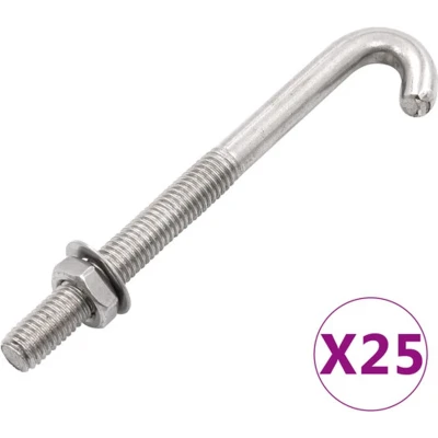 Afbeelding van vidaXL Verankerde J bout met moer en sluitring 25 sets M8x120 mm