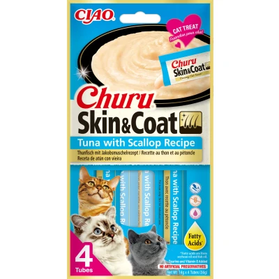 Afbeelding van Inaba Churu kat Skin &amp; Coat Puree Tonijn met Sint jakobsschelp