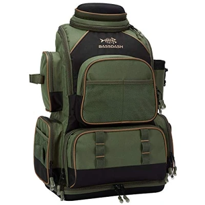 Afbeelding van Bassdash Visgerei Rugzak Waterbestendig Lichtgewicht Tactische Tas Zachte Tackle Box met Rod Houder en Beschermende Regenhoes, Groene [3670] Zonder Dienbladen, L,