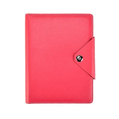 Afbeelding van Arpan A5 Executive Personal Organizer Gelinieerd Notebook Gewatteerde Lederen Cover met Stud Button Sluiting (Hot Pink)