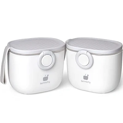 Afbeelding van Termichy Melkpoederdispenser, 250 gram formuledispenser, luchtdichte draagbare melkpoedercontainer voor reisvoeding, met afroomrandje en lepel (grijs, 2 stuks)