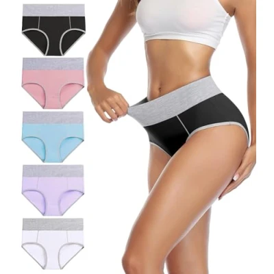 Afbeelding van Wirarpa Onderbroek voor Dames, Slip met Hoge Taille, Katoen, Onderbroeken, 5 stuks, meerkleurig D, L