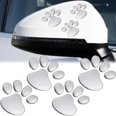 Afbeelding van MINGZE 4 Stks/Set 3D Voetafdruk Stickers, Exquisite Chrome Auto Sticker Dog Paw Decal Emblem Print Decoratie Paws Cool Dier Hond Beer Footprint Accessoires (zilver)