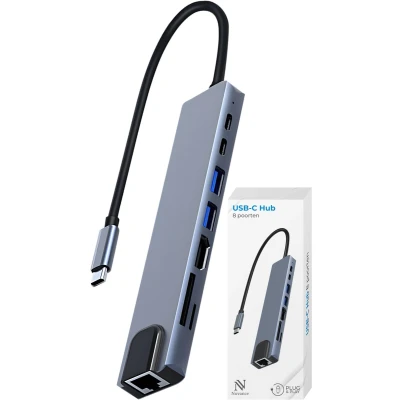 Afbeelding van Nuvance USB C Hub 3.0 7 Poorten Splitter met Ethernet naar HDMI Docking Station Laptop Micro SD Card Reader 4K Grijs