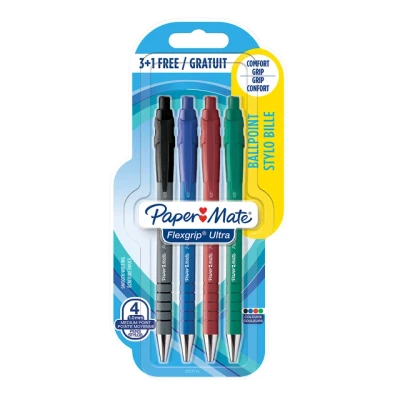 Afbeelding van Balpen Paper Mate Flexgrip Ultra blister 3+1 gratis assorti