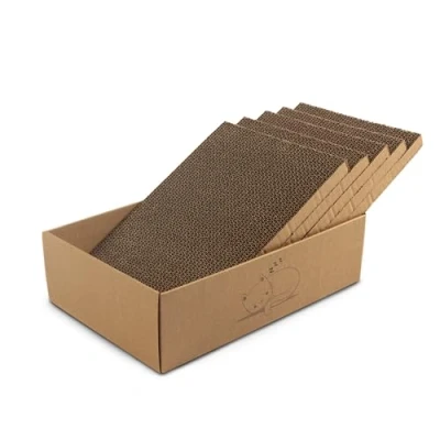 Afbeelding van casa pura Tijger kattenkrabbox met 5 krabplanken, 43,5 x 29,5 14 cm, dubbelzijdig krabkarton voor katten, krabplank kattenverzorging