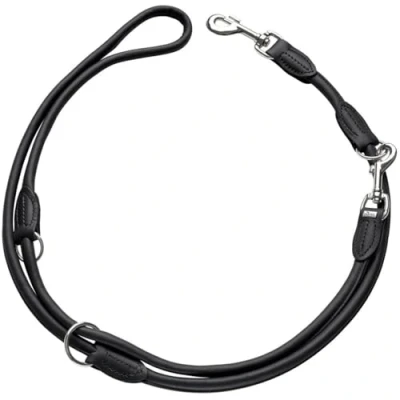 Afbeelding van HUNTER Round &amp; Soft Verstelbare hondenriem, leer, rond genaaid, 10/200, zwart