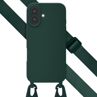 Afbeelding van Apple iPhone 16 Hoesje Siliconen en TPU (zacht) Selencia Softcase/Koordhoesje/Backcover Donkergroen Telefoonhoesje
