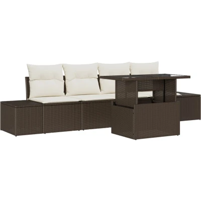 Afbeelding van vidaXL Tuin Sofa Set van 5 Bruin Rattan Rechthoekig