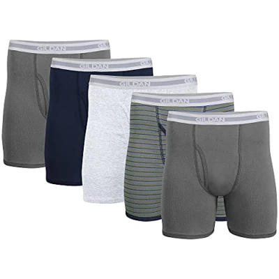Afbeelding van Gildan Boxershorts voor heren, normale pijpen, multipack (verpakking van 5), Houtskool/Navy/Sport Grijs/Militaire Streep/Houtskool (5 pack), XXL