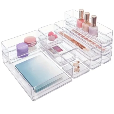 Afbeelding van STORi SimpleSort 10 delige stapelbare doorzichtige lade organizerset Multi size trays Make up ijdelheid opbergbakken en bureauladeverdelers Gemaakt in de VS
