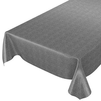 Afbeelding van ANRO Afwasbaar tafelkleed/tafelzeil; antraciet, linnen look, 200 x 140 cm