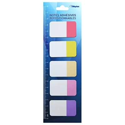 Afbeelding van WAYTEX 100 bladwijzers, zelfklevend, groot, 5 kleuren, blokken à 20 vellen, tweekleurig, 42 x 25 mm, herpositioneerbaar