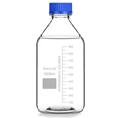 Afbeelding van stonylab Gegradueerde Opslagflessen met GL45 Schroefdop, 1000 ml Borosilicaatglas Helder Rond Laboratoriumreagens voor Reagensmedia Blauwe 1 Stuk