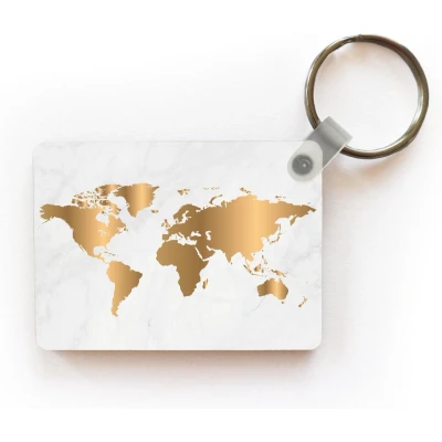 Afbeelding van Sleutelhanger Wereldkaart Marmer Goud Uitdeelcadeautjes Plastic