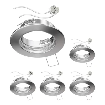 Afbeelding van ledscom.de 5 stuks plafond inbouwframe FERE mat chroom (LED/halogeen/MR16/50mm) incl. GU5.3 fitting